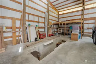 Oil changing pit inside pole barn