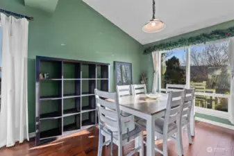 Nice dining room with shelving