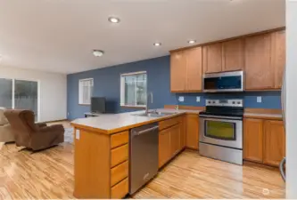 Kitchen showing how it opens to family room.