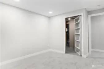 Utility Closet in lower level bedroom could be used as additional storage, kids' reading nook, etc