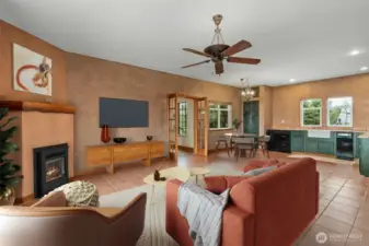 Virtually staged entertainment room.