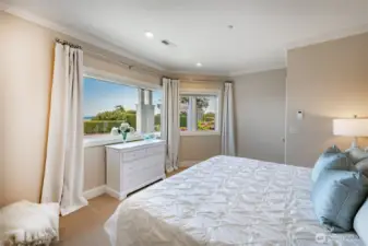 Lower level guest room has views of Bay & Baker
