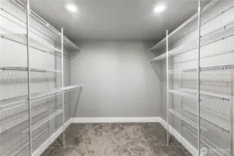 Large walk-in closet in main level primary suite.