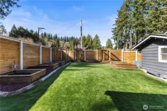 Raised garden beds with drip irrigation, just in time for your Spring veggies.