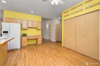 Looking back toward the hall to the bedrooms (right) and the living/dining room (left).