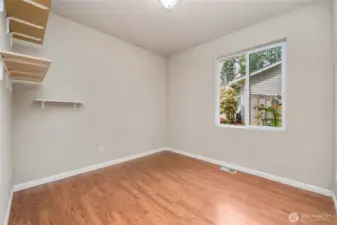 Office is large enough to be a 3rd bedroom. It has a cut-out behind the door that a closet could easily be added into.