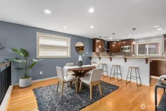 Large dining room, hardwood floors