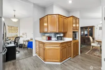 Additional counterspace and cabinetry perfect for a coffee bar.