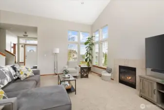 Natural gas fireplace keeps things cozy.