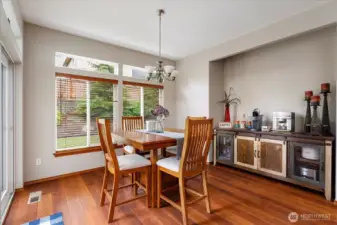 Just off the kitchen is the coffee nook and dining room.