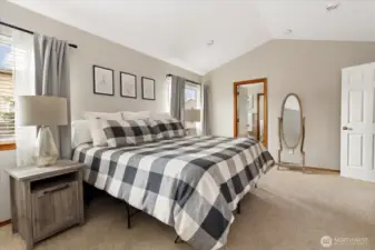 Vaulted ceiling in the primary suite.