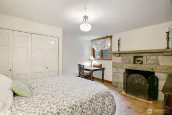 Lower level; one of two bedrooms.