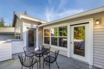 Spacious deck offers access from living room and primary bedroom.