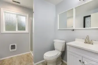 Lower, updated three-quarter bath.