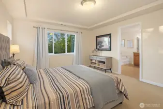 En suite bathroom and walk-in closet just a few steps away.