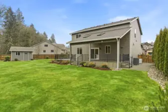 Backyard with heat pump and generac generator