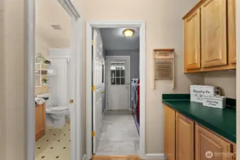 Convenient layout connecting bath, and laundry area.
