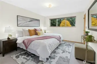 Primary bedroom fits a king size bed