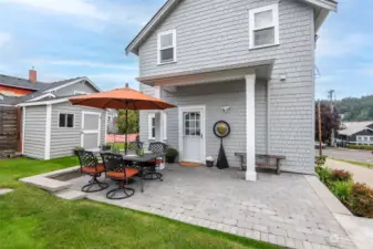 Newly installed stamped concrete patio