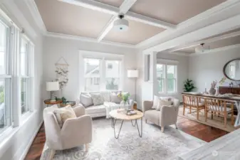 Living Room with coffered ceilings