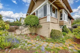 Established perennials grace the grounds.