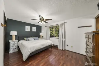 Primary bedroom has a large closet and 3/4 bath