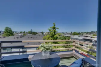 Deck off primary, views of lake WA, Olympic Mts and downtown Kirkland