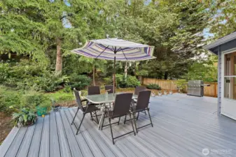 This is a beautiful new composite deck.  The gas bbq stays with the home.  It has a gas hookup on the deck.