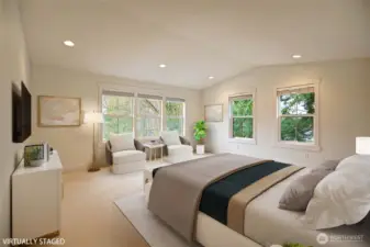 #3 ~ The Primary Suite w/ sitting area & vaulted ceilings.