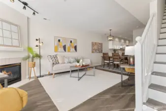 Staircase goes up to bedrooms.