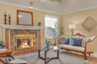 Wood burning fireplace in the family room.