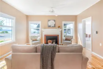 New gas fireplace in the living room keeps things cozy in the winter.