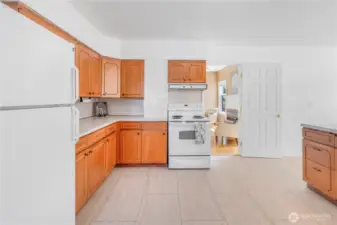 Brand new paint and flooring in kitchen.