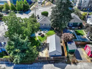 Drone shot showing the alley, backyard, and location of the DADU.