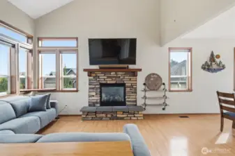 All the wood wrapped windows bring in the natural light