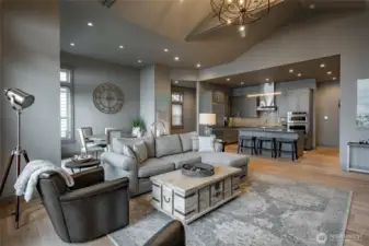 Living room looking into dining room and kitchen.