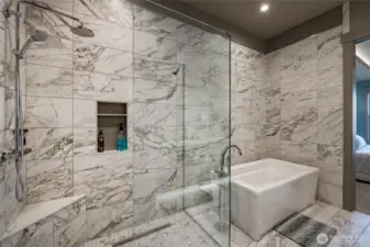 Primary shower and bath.