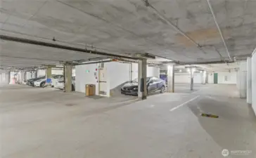 Secure garage parking #52 on far right.