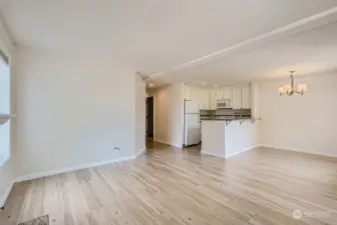 Great room with open dining and kitchen