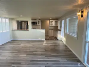 Looking back into the kitchen from the end of the living room.