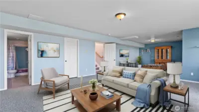 Lower level rec room virtually staged