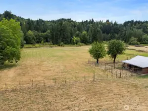 Chicken yard in the bottom right of the photo