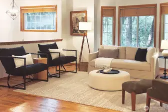 Hardwood floors, gas fireplace, lots of west windows