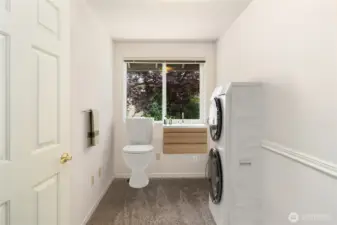 The small office behind the kitchen could be a half bath.virtually staged