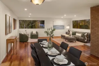 A dining space designed for connection. Transition effortlessly from a formal meal to a cozy evening by the fire in this thoughtfully laid-out great room.