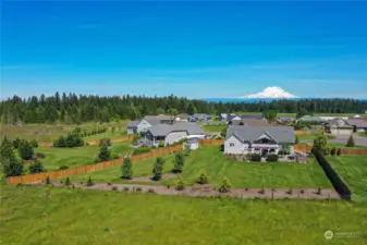 Stunning full Mt Rainier views, from the foothills all the way to the top. Property is fully fenced with saplings on their way to maturity to create a privacy barrier on the western border.