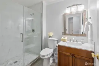 Remodeled main floor bathroom with shower.
