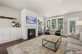 The high ceilings wonderfully balance the main level living room.