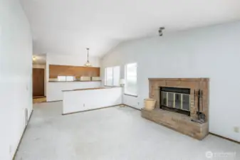 Wood-burning fireplace in the living room