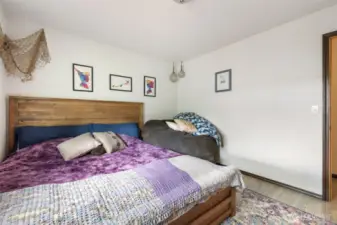 Generous third bedroom with closet built ins and a secret door leading to bedroom #2s closet.  The kids really loved the little secret door.